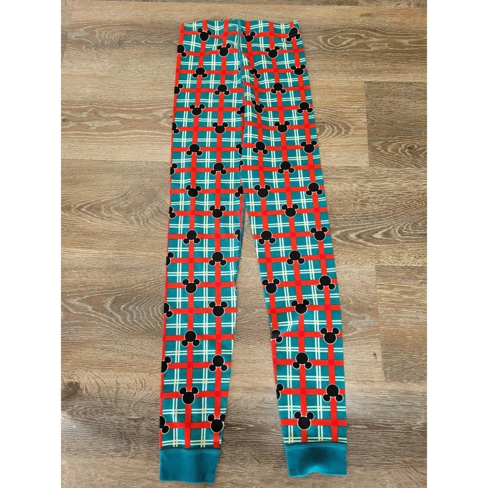 Hanna‎ Andersson Disney Mickey Mouse Plaid Pajama Pants Christmas Red Teal 10 #R